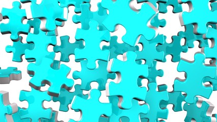 Pale Blue Jigsaw Puzzle On White Background.3D render illustration.