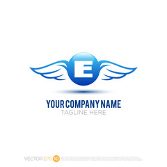 Pictograph of wing with sphere for template logo initial letter E, icon, identity vector designs, and graphic resources.