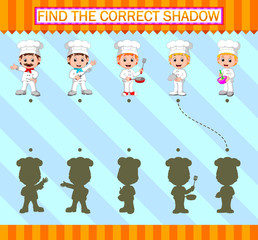 Find the correct shadow. Professional chef character of illustration