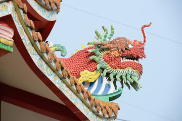 chinese dragon statue on the roof of temple 