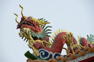 chinese dragon statue on the roof of temple 
