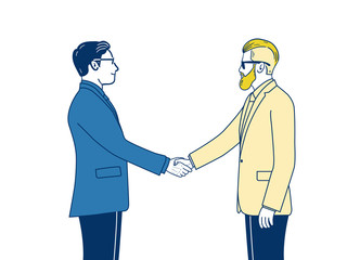 Two businessman shaking hands by agreement. Business agreement concept. hand drawn style vector doodle design illustrations. - Vector
