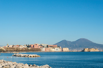 Naples promenade, Castle dell' Ovo, Naples bay (Napoli bay), Italy