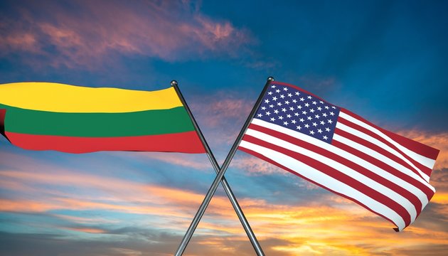 3D illustration of USA and Lithuania fla