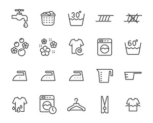 set of laundry icons, cleaning, washer, housework, service
