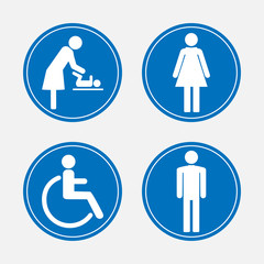 WC symbols, toilet sign, icon set. Vector illustration, flat design