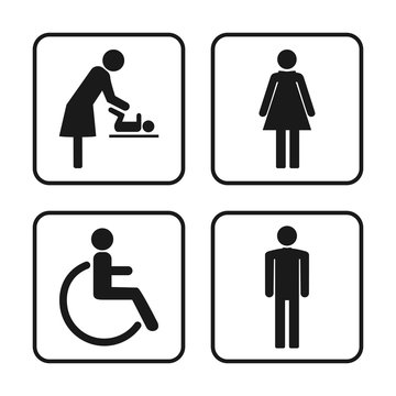 WC symbols, toilet sign, icon set. Vector illustration, flat design
