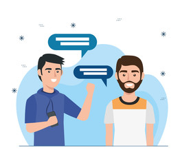 young men with speech bubbles vector illustration design