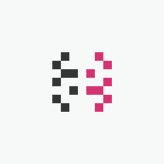 A E A E Pixel Letter Logo with Digital Shattered Black Squares. Creative Letters Vector Illustration.