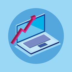 laptop computer with arrow up isolated icon vector illustration design