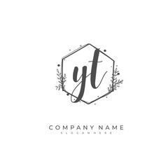 Handwritten initial letter Y T YT for identity and logo. Vector logo template with handwriting and signature style.