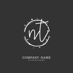 Handwritten initial letter N T NT for identity and logo. Vector logo template with handwriting and signature style.