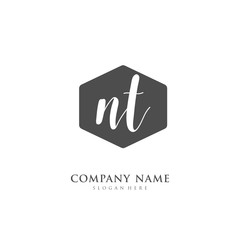 Handwritten initial letter N T NT for identity and logo. Vector logo template with handwriting and signature style.