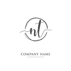 Handwritten initial letter N T NT for identity and logo. Vector logo template with handwriting and signature style.