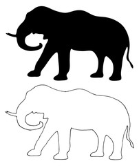 African elephant silhouette view .Vector hand-drawn illustration isolated on white background.