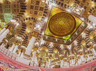  A fisheye view of a Nabawi mosque in Al Madinah, Saudi Arabia.