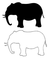 African elephant silhouette view .Vector hand-drawn illustration isolated on white background.