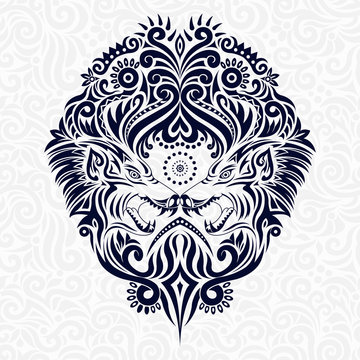 Stylized wolf floral in ethnic vector