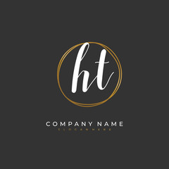 Handwritten initial letter H T HT for identity and logo. Vector logo template with handwriting and signature style.