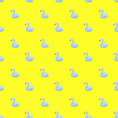 Patern of light blue flamingos on yellow background. Summer concept