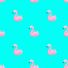 Patern of pink flamingos on turquoise background. Simmer concept
