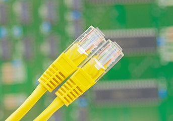 network connector wire on background electronic circuit board