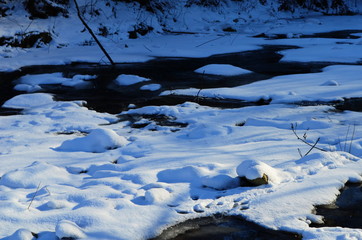 Winter landscape with the river and in frosty day