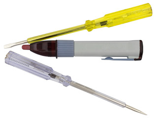 Electrical tester screwdrivers on white