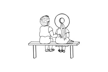 a boy and a girl are sitting on a bench. eps10 vector stock illustration