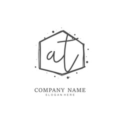 Handwritten initial letter A T AT for identity and logo. Vector logo template with handwriting and signature style.