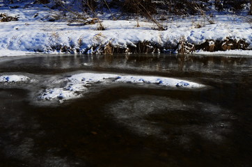 Winter landscape with the river and in frosty day