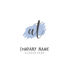Handwritten initial letter A T AT for identity and logo. Vector logo template with handwriting and signature style.