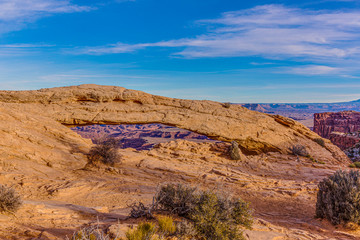 View on Mesa Arch in Canyonlands National Park in Utah in winter
