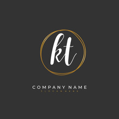 Fototapeta na wymiar Handwritten initial letter K T KT for identity and logo. Vector logo template with handwriting and signature style.