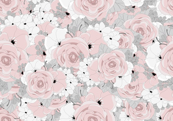 Seamless background of rose flowers in pastel colors   