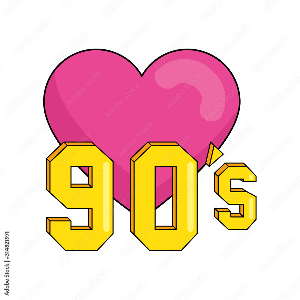 Canvas Prints nineties sign with heart retro style isolated icon vector illustration design