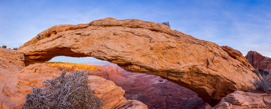 View on Mesa Arch in Canyonlands National Park in Utah in winter