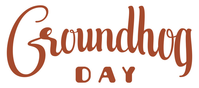 Groundhog day text isolated on white. Lettering for template greeting card