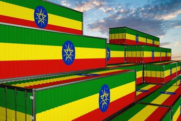 3D illustration Container with flag of Ethiopia