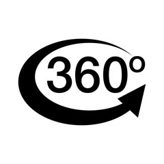 three hundred degrees simple black sign. Simple flat design angle of rotation. 360 degrees basic element graphic resources