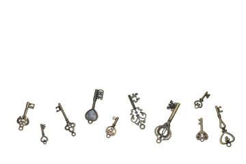 Set of vintage skeleton keys on a white background