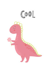 Baby print with Dino. Cute card, poster, template, greeting card, dinosaur. Scandinavian style. Vector illustrations