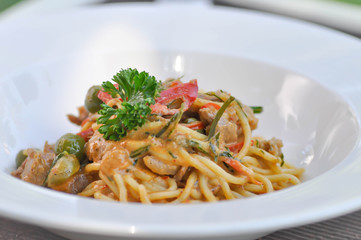spicy pasta, spicy spaghetti or curry pasta