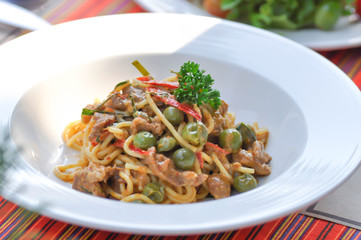 spicy pasta, spicy spaghetti or curry pasta