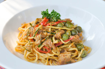 spicy pasta, spicy spaghetti or curry pasta