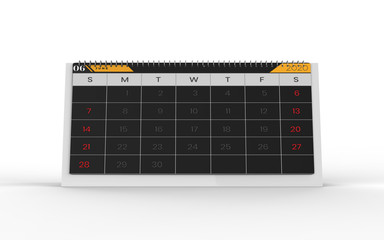 June month 2020 year calendar on a white background. 3d illustration 