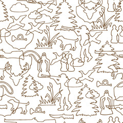 Vector Hunting Seamless pattern. Hand drawn doodle hunting equipment