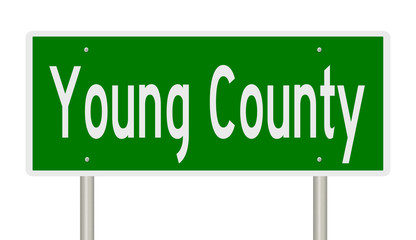 Rendering of a green 3d highway sign for Young County