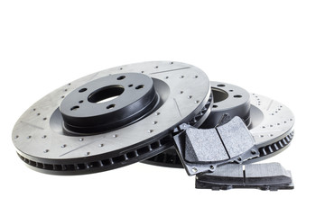 brake discs and pads on a white background