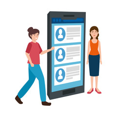 young women and smartphone with chat vector illustration design